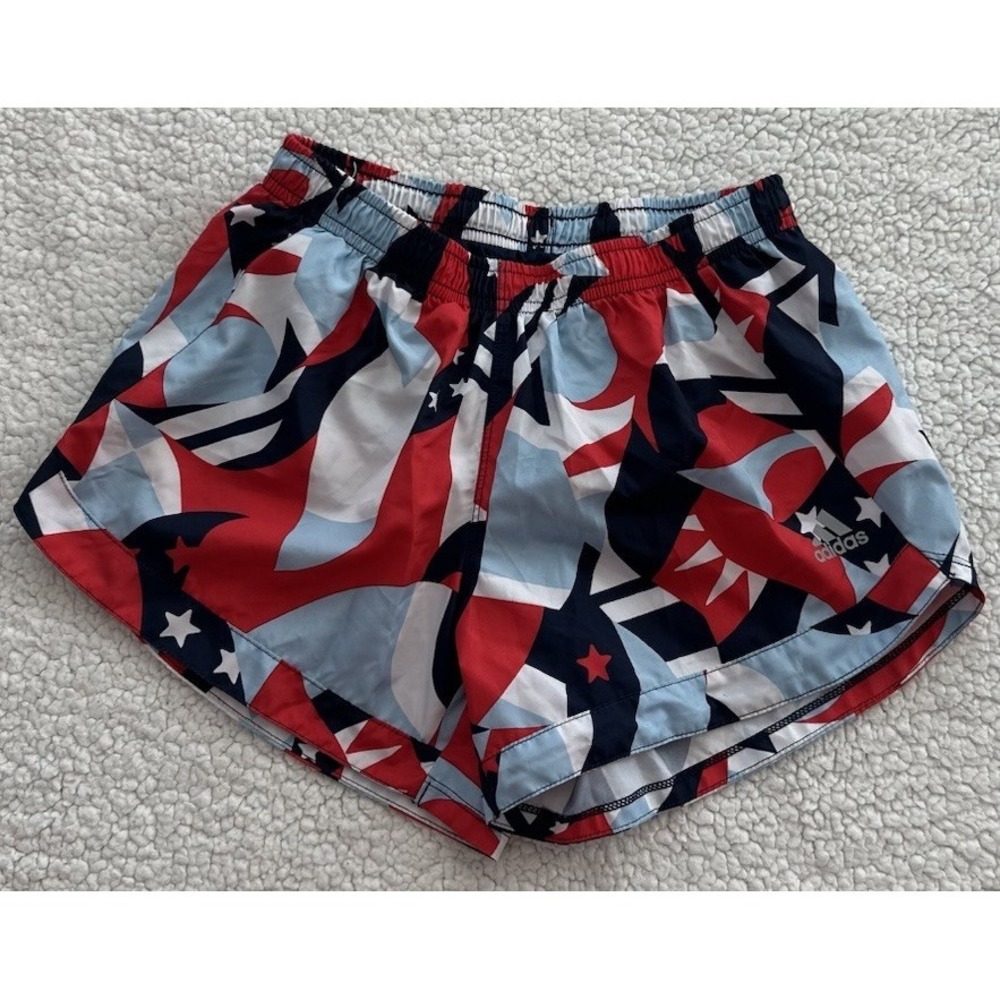 Girls Adidas Shorts Athletic Running Logo Gym 4th of July Patriotic Size M 10-12